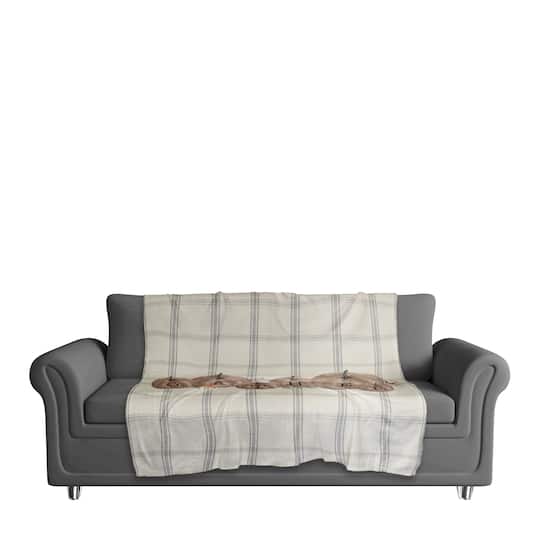 Gray Plaid Pumpkins Sherpa Fleece Blanket